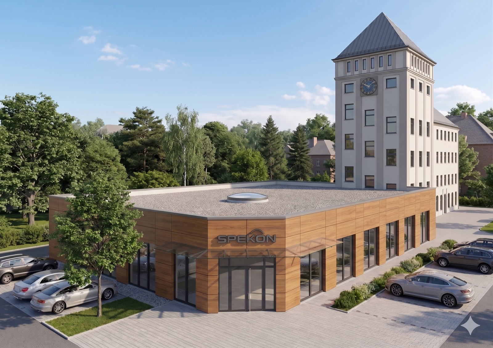 Visualisierung mit Trespa-Fassade in Holzoptik